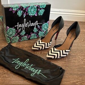 Chevron print heels with artist skull print bottoms